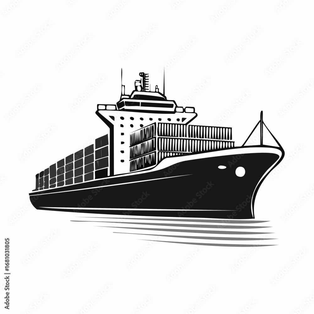 Obraz premium Cargo Ship Vector Isolated Stock Illustrations on white background.