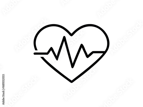 Heart with electrocardiogram line symbol on transparent background