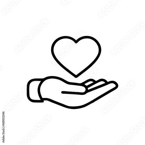 Open hand holding a heart icon on transparent background