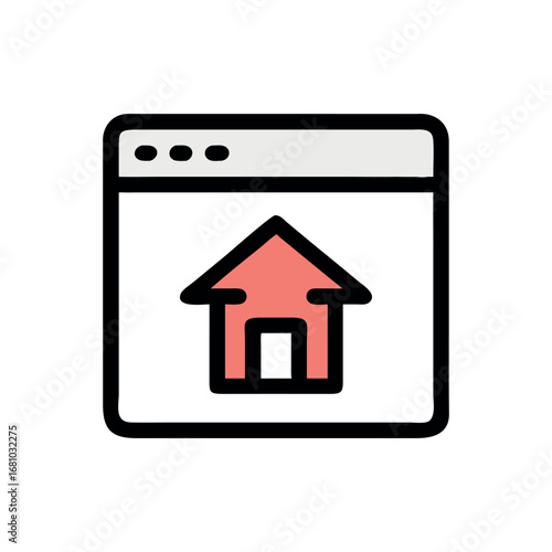 Website browser window displaying a simple home icon