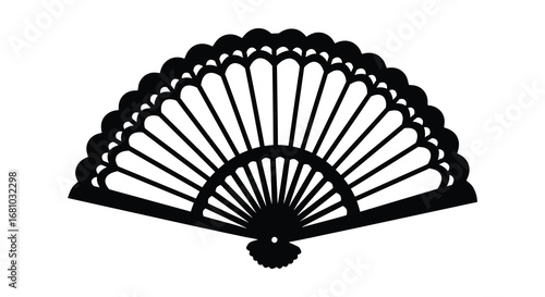 Black silhouette of a traditional handheld fan with decorative design