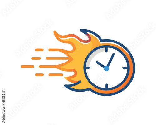 Clock with Flames Icon Representing Speed and Urgency