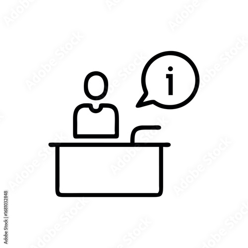 Person at desk providing information via speech bubble