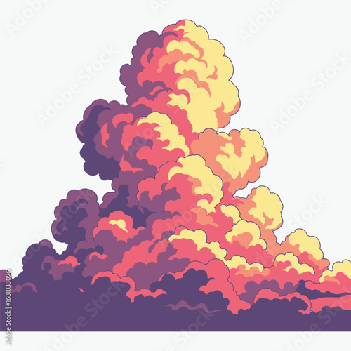 Beautifully detailed and voluminous cloud formation or smoke plume, illuminated with dramatic sunset or sunrise colors vector illustration