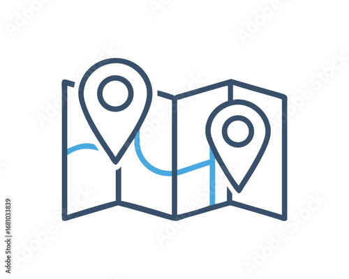 Navigation map with two location pins and paths