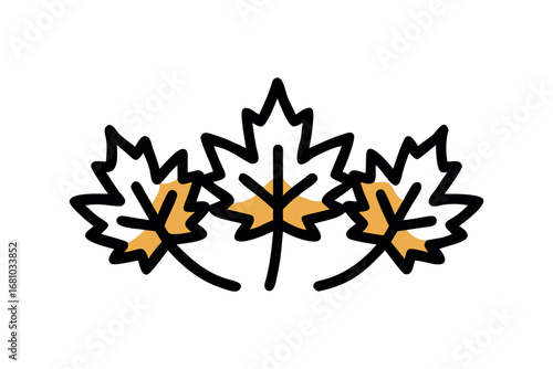Three Stylized Maple Leaves with Gold and Black Outline