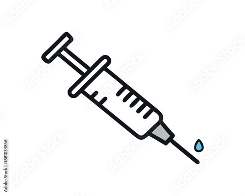 Syringe with droplet on transparent background