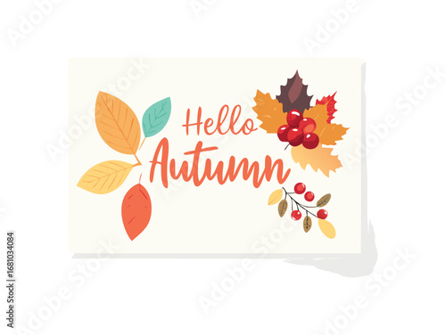 Autumn greeting card with leaves and berries
