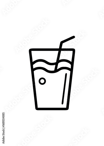 Abstract simple line icon of a glass with liquid and straw