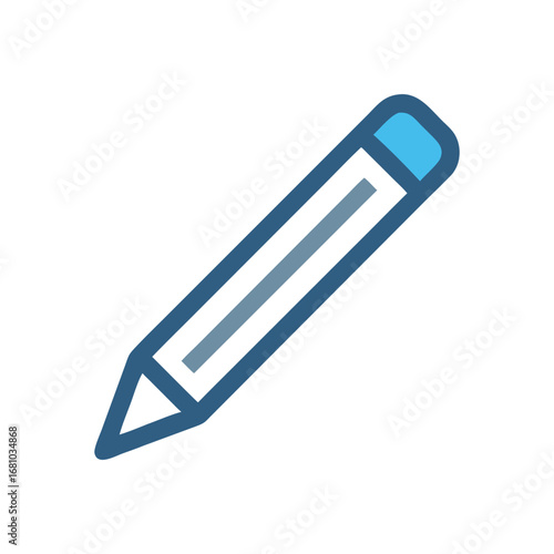 Simple blue pencil icon with a graphite tip and eraser on a transparent background