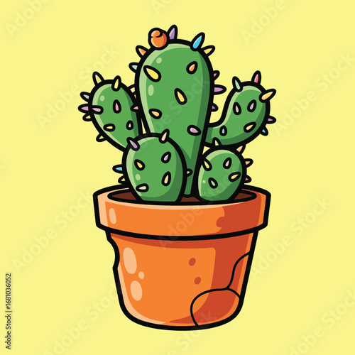 Vibrant potted cactus with colorful spines brings desert charm to any design.