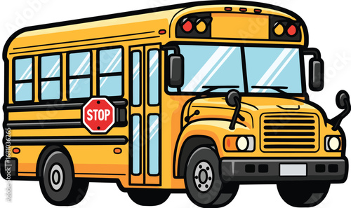 Classic Yellow School Bus with Stop Sign