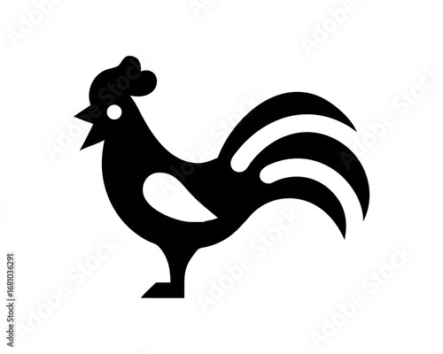 Stylized black rooster silhouette on a transparent background