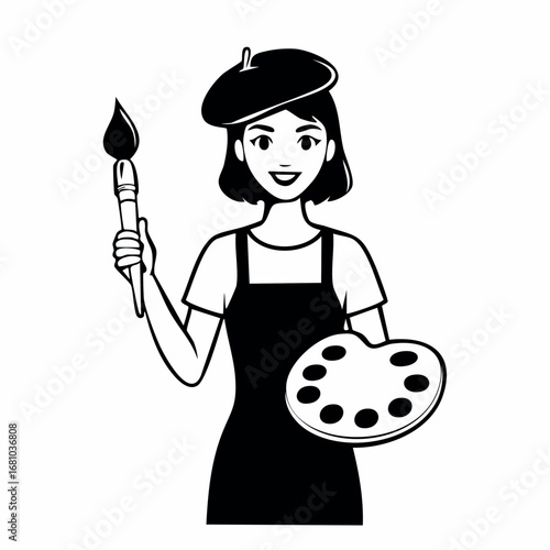Artist holding palette and paintbrush image vector isolated on white background.