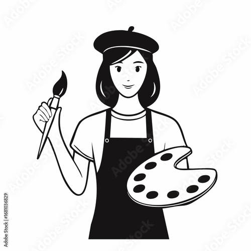 Artist holding palette and paintbrush image vector isolated on white background.