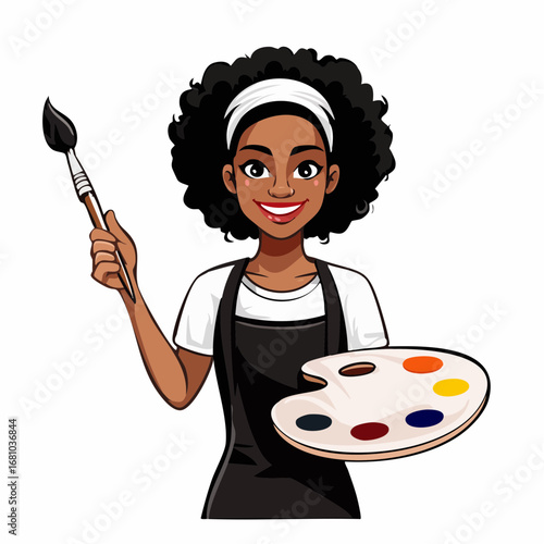 Artist holding palette and paintbrush image vector isolated on white background.