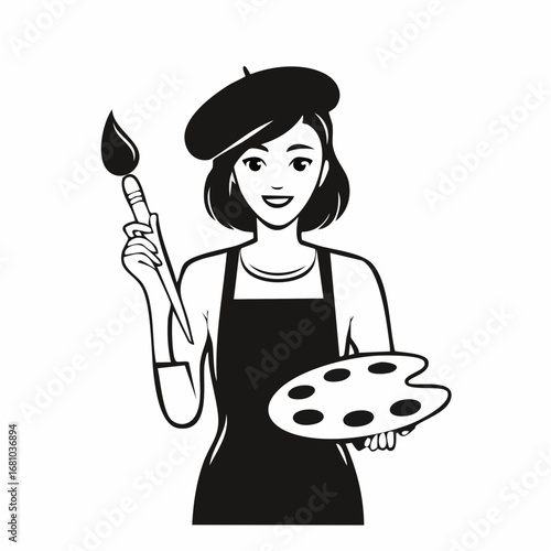 Artist holding palette and paintbrush image vector isolated on white background.