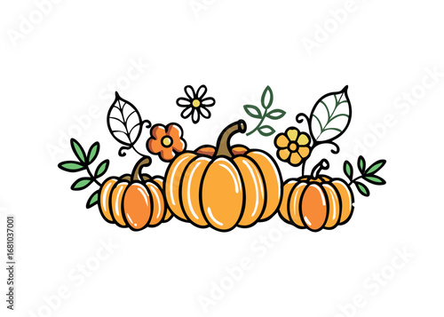 Whimsical Pumpkins and Flowers Arrangement for Autumnal Decoration