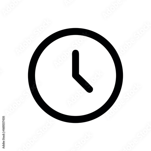 Black clock icon on transparent background