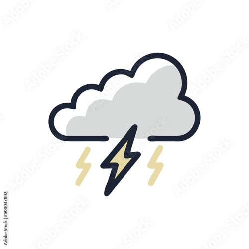 Storm cloud with lightning bolt graphic on transparent background