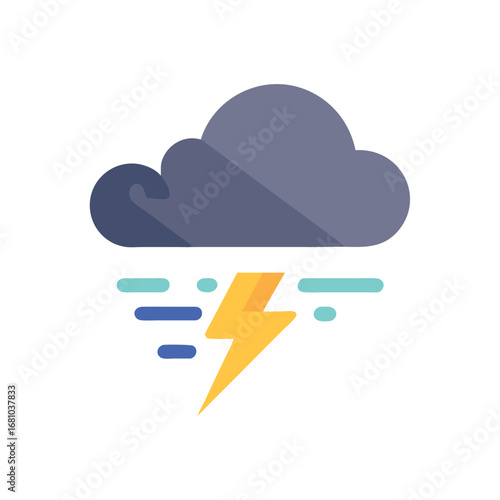 Storm cloud with lightning bolt and rain on transparent background