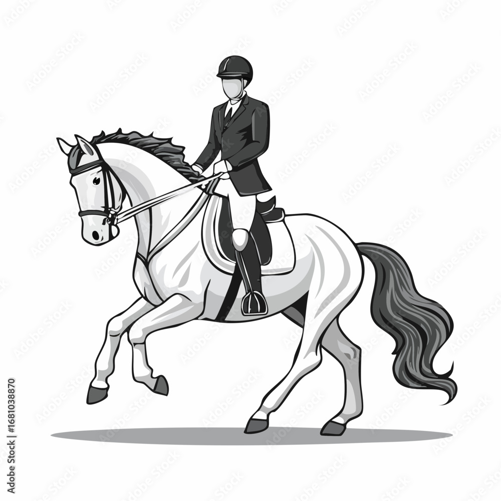 Fototapeta premium Equestrian Sport man Horseback Riding Illustration vector isolated on white background.