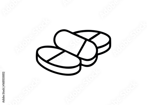 Outline graphic of three medication pills with a dividing line
