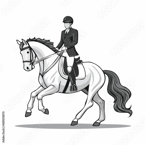 Equestrian Sport man Horseback Riding Illustration vector isolated on white background.