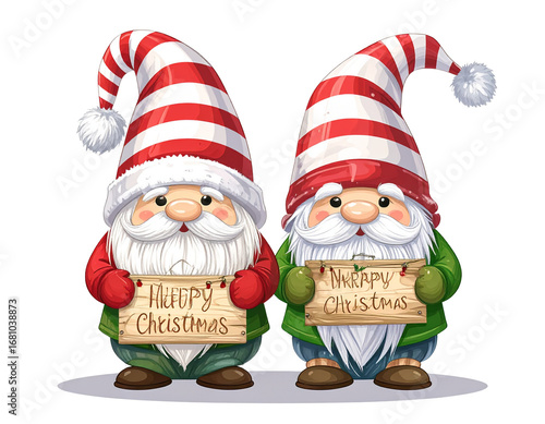 Christmas Gnomes vector set. Christmas quotes. Cute elf isolated on white.  
