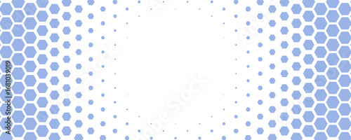 Blue white Hexagon honeycomb pattern fading geometric shape texture. Abstract futuristic background for technology, science, data UI design, skin care medical product, web banner. Vector backdrop