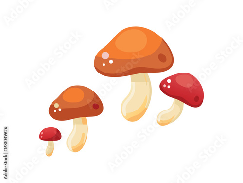 Group of assorted colorful mushrooms on a transparent background