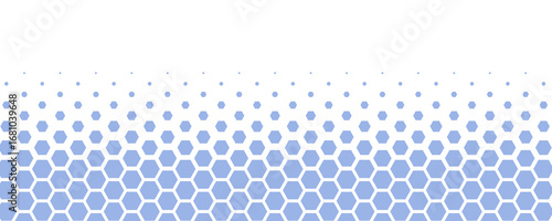 Blue white Hexagon honeycomb pattern fading geometric shape texture. Abstract futuristic background for technology, science, data UI design, skin care medical product, web banner. Vector backdrop