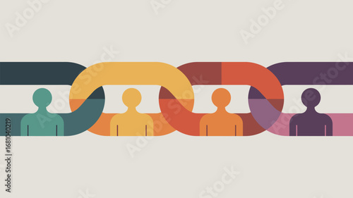 Connected people icons in a chain formation representing teamwork and collaboration on a light background