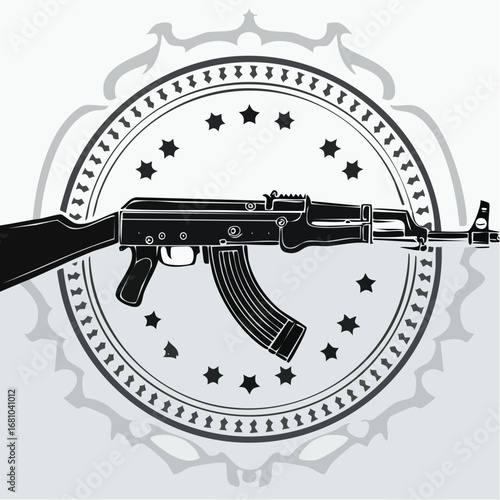 Ak 47 Vector Images. Black and white Ak47 Machine Gun Vector image on white background.