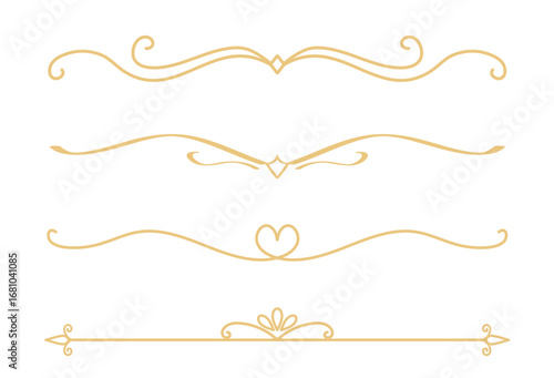Set of Vintage decorative golden lines. text dividers. Gold line border. Lines separators, Borders, Vintage dividers, Underline elements. Vector illustration