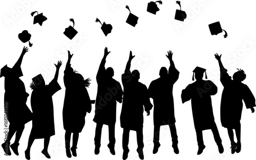 set of silhouette graduate student throwing cap.silhouette of a group of people celebrating,silhouette of a person with a diploma
