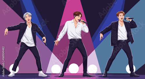 K-pop idols performing on stage for concert promotions and music event marketing