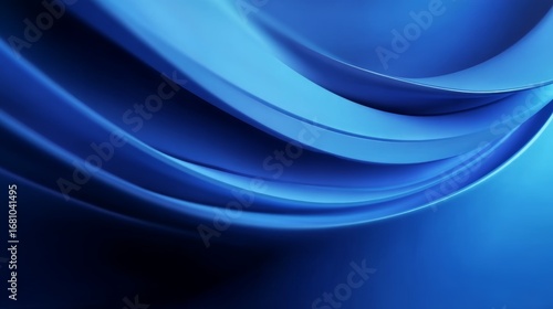 Futuristic abstract blue background with a silky smooth texture. Dynamic flowing wave-like curves and deep shadows create an elegant and modern high-tech atmosphere, suitable for luxury commercial des
