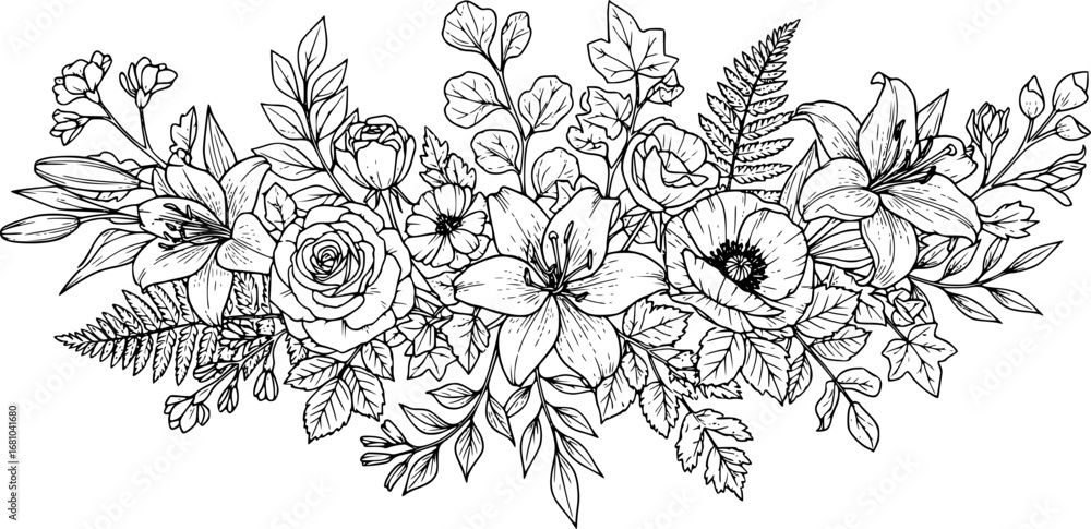 Fototapeta premium flower and leaves hand drawn 