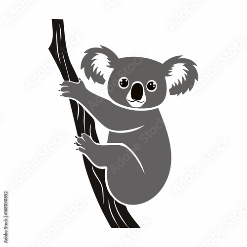 Koala Hanging In The Tree image vector. Black and white Koala Hanging In The Tree image on white background.
