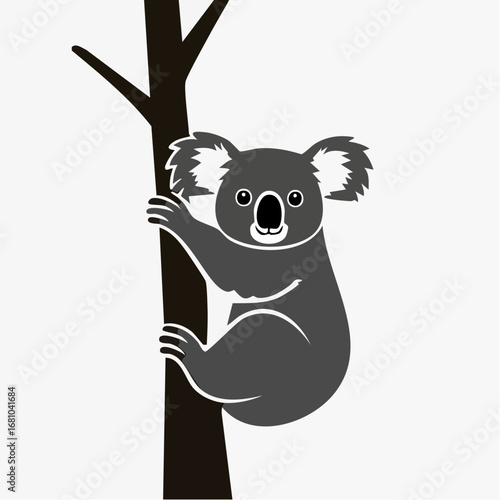 Koala Hanging In The Tree image vector. Black and white Koala Hanging In The Tree image on white background.