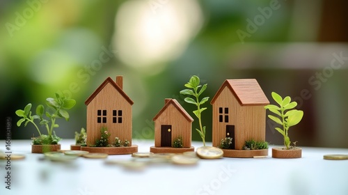 Miniature houses on coins, representing affordable housing