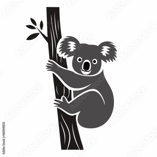 Koala Hanging In The Tree image vector. Black and white Koala Hanging In The Tree image on white background.