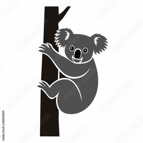 Koala Hanging In The Tree image vector. Black and white Koala Hanging In The Tree image on white background.