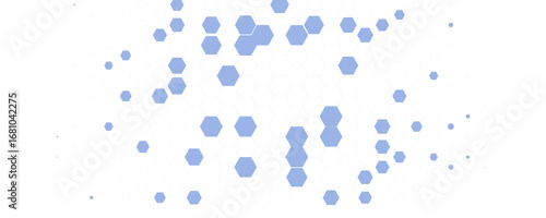 Blue white Hexagon honeycomb pattern fading geometric shape texture. Abstract futuristic background for technology, science, data UI design, skin care medical product, web banner. Vector backdrop