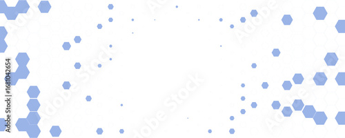 Blue white Hexagon honeycomb pattern fading geometric shape texture. Abstract futuristic background for technology, science, data UI design, skin care medical product, web banner. Vector backdrop