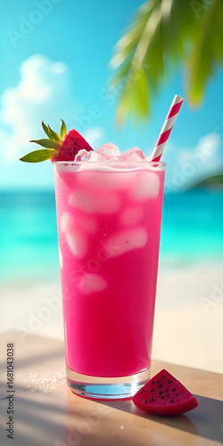 A visually stunning collection of viral drinks, beautifully rendered in high definition. The scene features a vibrant pink dragon fruit refresher with coconut milk, garnished with edible glitter.