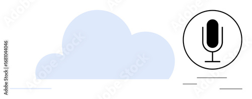 Blue cloud beside microphone emphasizing voice recognition, speech processing, cloud storage. Ideal for technology, data, productivity, workflow, audio services, digital communication simple landing