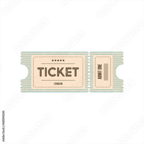 Vector illustration of a vintage textured ticket with admit one text. Retro style design for cinema, concert, theater, or festival themes.