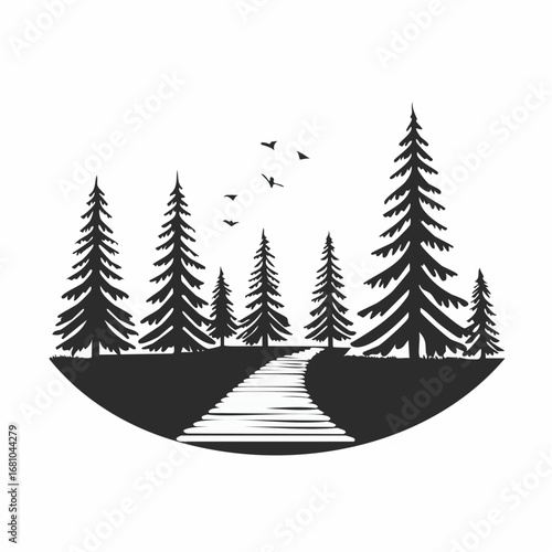 Forest with footpath image vector isolated on white background.